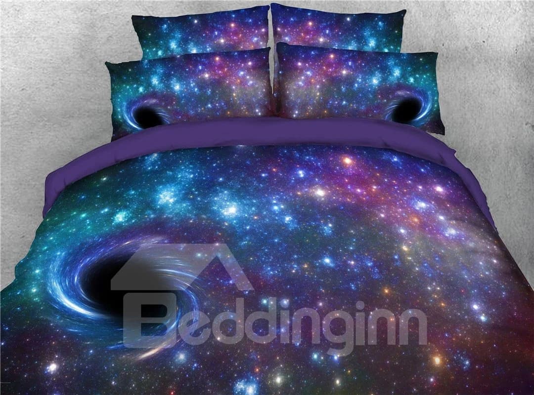 Black Holes In Purple Galaxy 3D Printed Convenient Cleaning 5-Piece Warm Comforter Sets by BeddingInn
