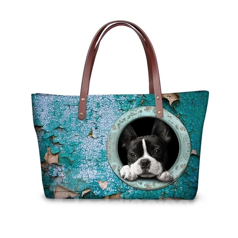 Black White French Bulldog Waterproof Durable 3D Printed for Women Girls Shoulder HandBags by BeddingInn