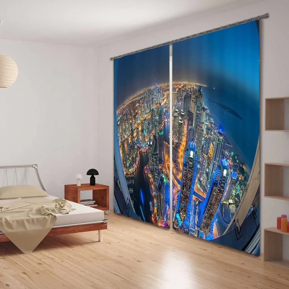 Blackout and Decorative City Night Scenery Printing Modern City 2 Panels Curtain by BeddingInn