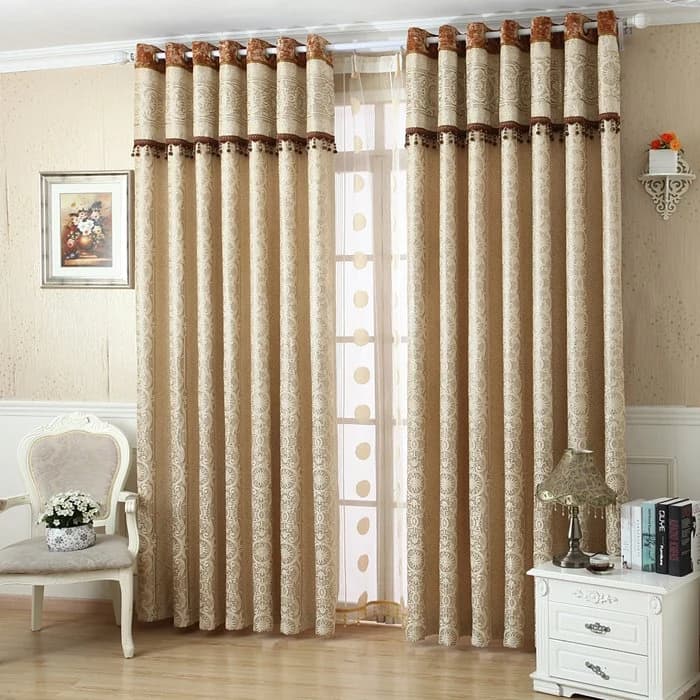 Blackout and Decorative Jacquard Contemporary Beige Bedroom and Living Room Curtain by BeddingInn