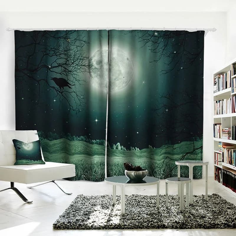 Blackout Curtains 3D Scenery Curtains Crow Bright Moon Shading Cloth Printed Water-proof and Dust-proof Custom Curtain for Living Room Bedroom Window… by BeddingInn