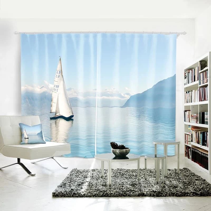 Blue Sailing Sea Pattern Polyester 3D Curtain by BeddingInn