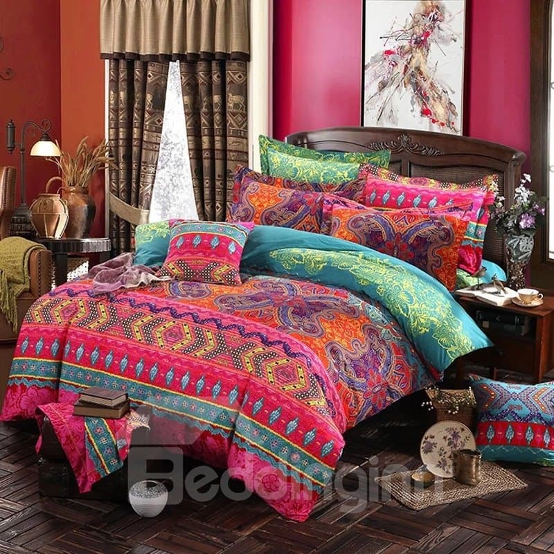 Bohemia Style Lightweight Ethnic Pattern 4-Piece Zipper Bedding Sets Hard-Wearing Colorfast Duvet Cover by BeddingInn