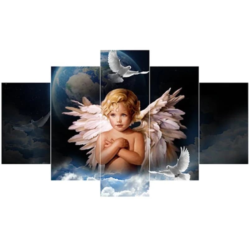 Boy with Wings and Planet Hanging 5-Piece Canvas Eco-friendly and Waterproof Non-framed Prints by BeddingInn