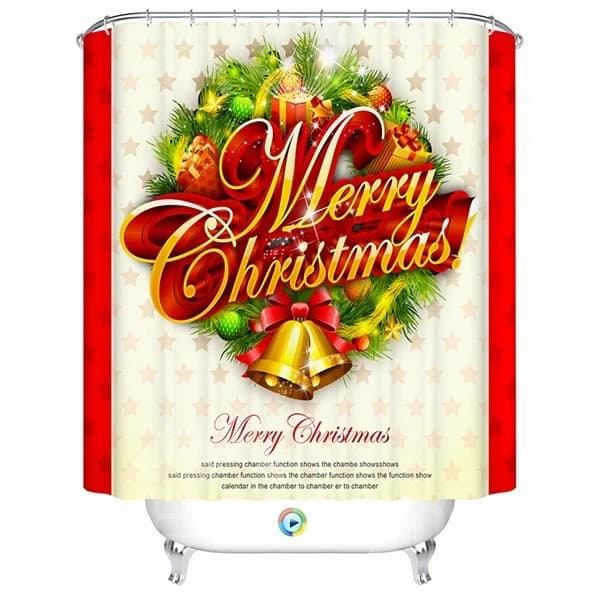 Brisk Festive Christmas Tree Decor with Presents and Bells Printing 3D Shower Curtain by BeddingInn