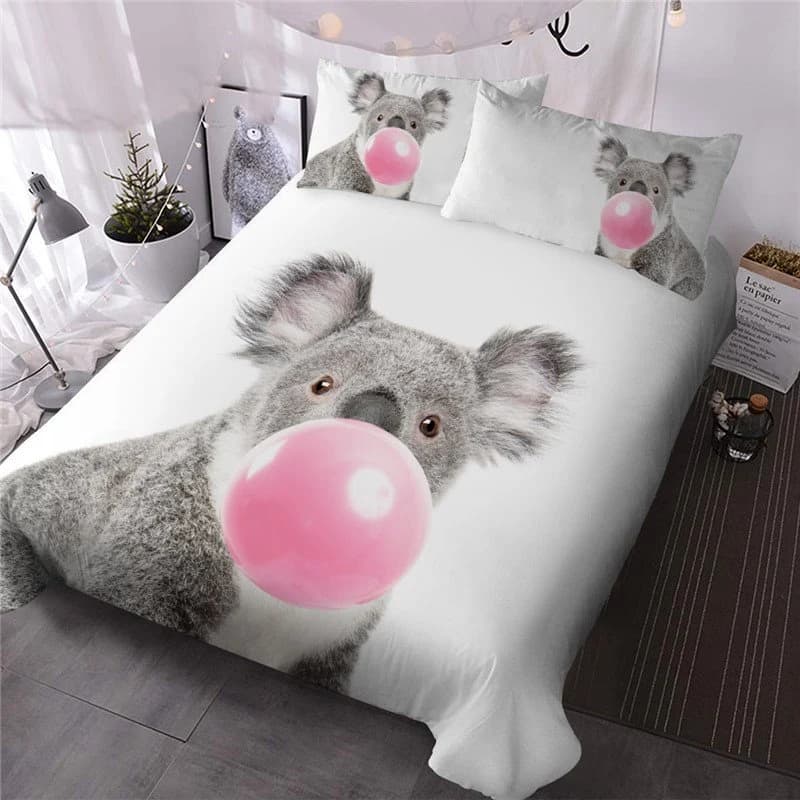Bubbling Koala Simple Style Reactive Printing Polyester Three-Piece Set Including 1 Comforter and 2 Pillowcases by BeddingInn