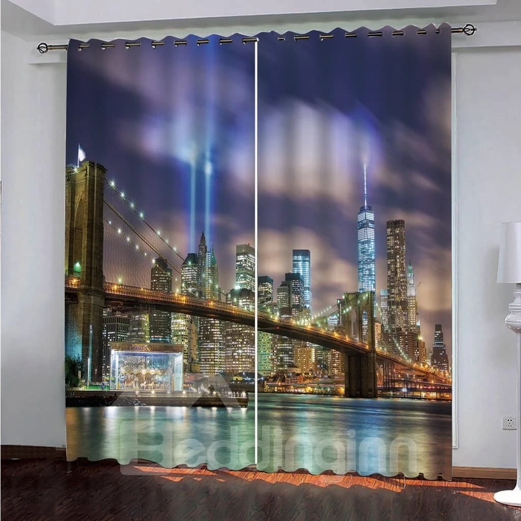 Bustling City Beautiful Buildings Night Scenery 3D Blackout Decorative Custom Living Room Curtains by BeddingInn