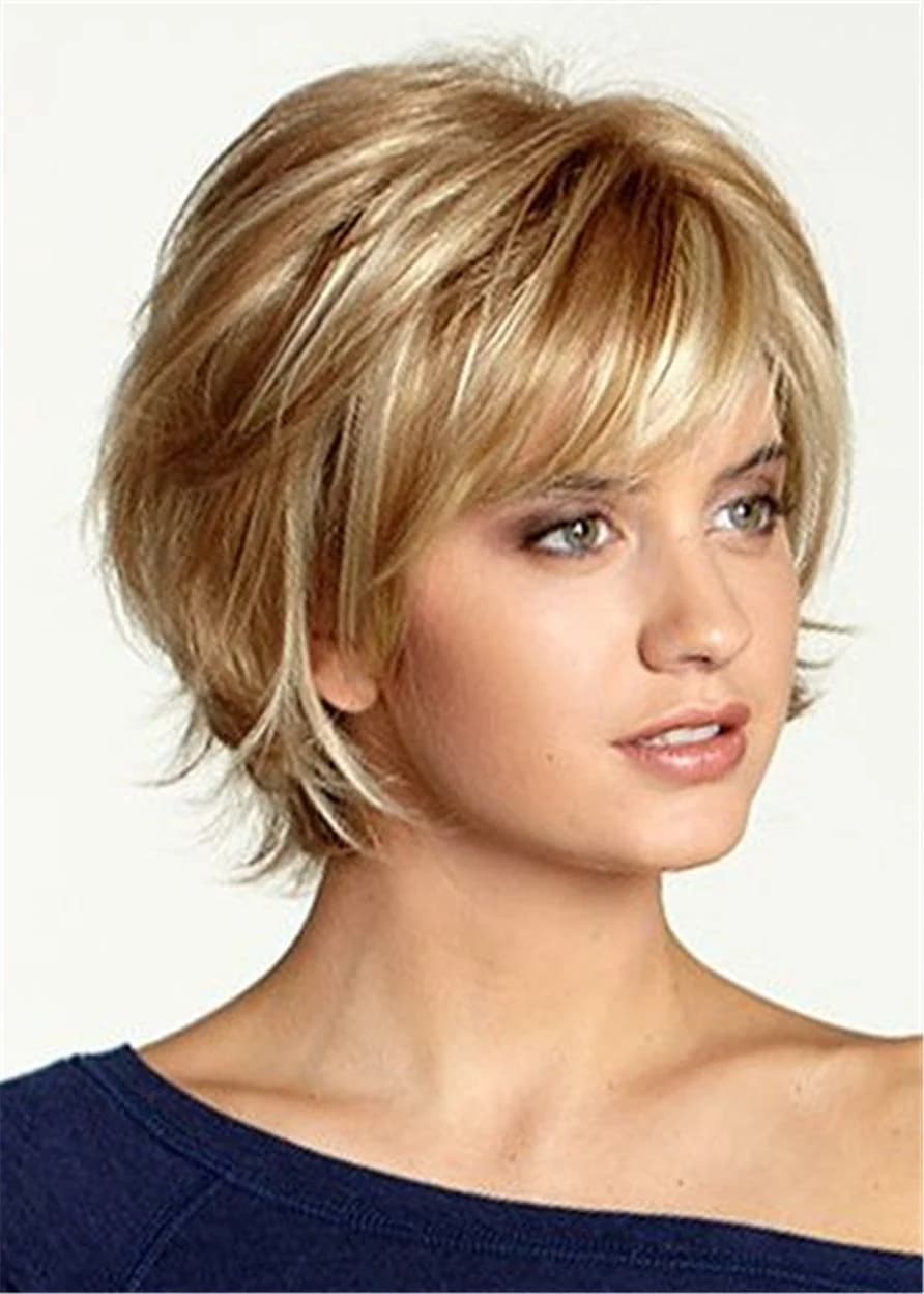 Capless Synthetic Hair Women Wavy 120% 12 Inches Wigs Heat Resistant Natural Looking Daily Party Wigs Cosplay Wigs with Natural Bangs with Free Wig… by BeddingInn