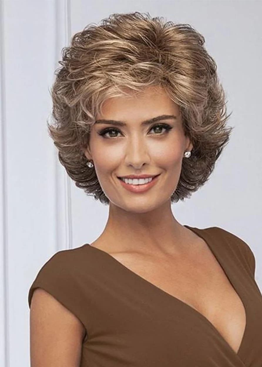 Capless Women Synthetic Hair Wavy 120% 10 Inches Wigs Heat Resistant Natural Looking Daily Party Wigs Cosplay Wigs with Natural Bangs with Free Wig… by BeddingInn