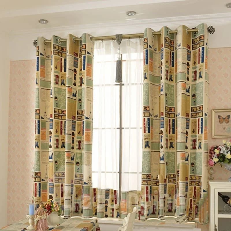 Cartoon Kids Curtain Cotton and Linen Half-shade Perforated Curtain Price for 1 Piece by BeddingInn