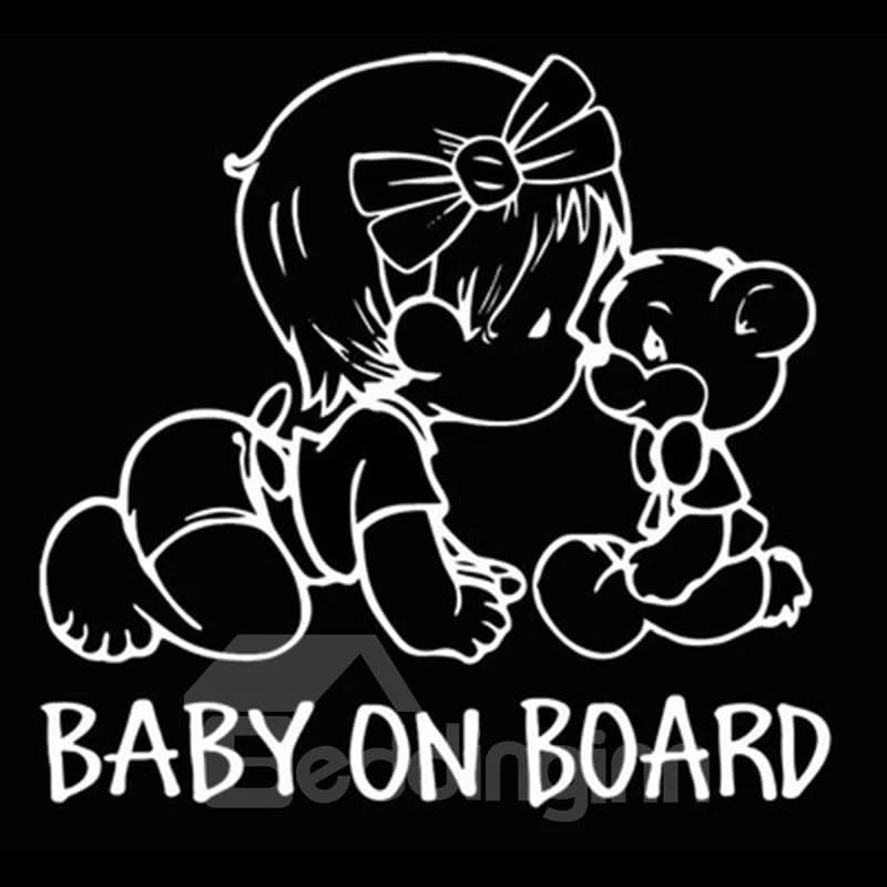 Cartoon Style Baby Girl And Teddy Bear PET Warning Sign Car Stickers by BeddingInn