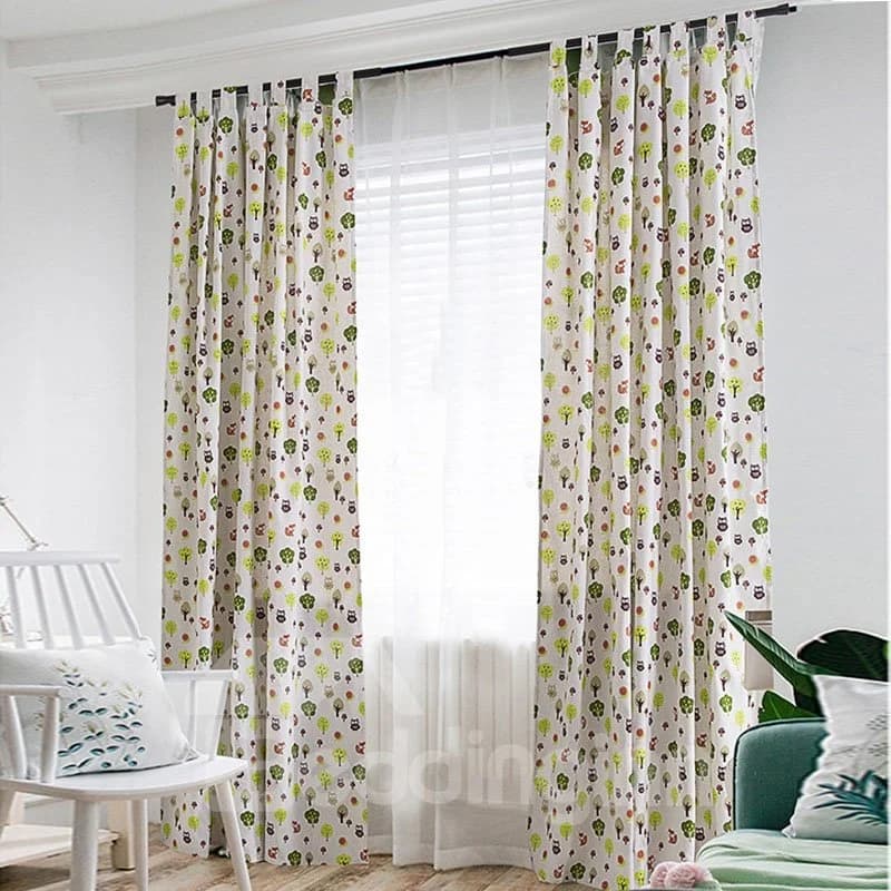 Cartoon Trees Kids Curtain Cotton and Linen Half-shade Curtain Price for 1 Piece by BeddingInn