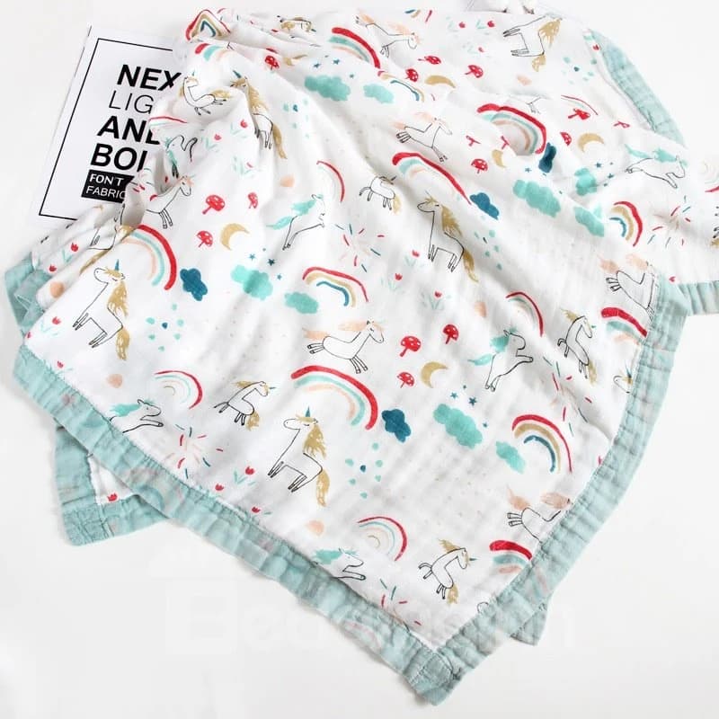 Cartoon Unicorn Baby Gauze Blanket Bamboo Fiber 4-Layer Soft Baby Towel by BeddingInn