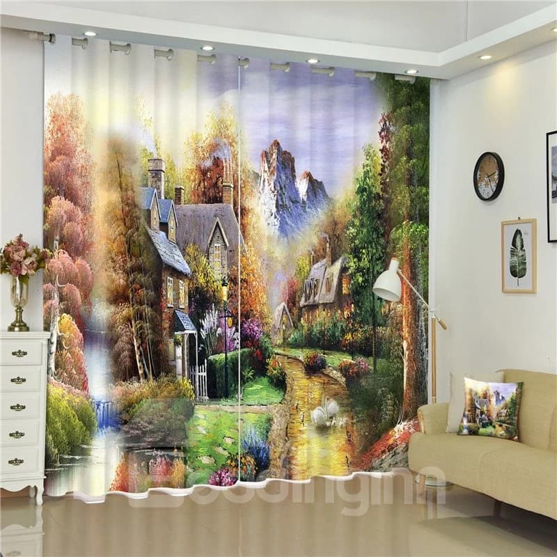 Castles in High Mountains Dreamlike Color Scenery 2 Pieces Bed Room Shading Curtain by BeddingInn