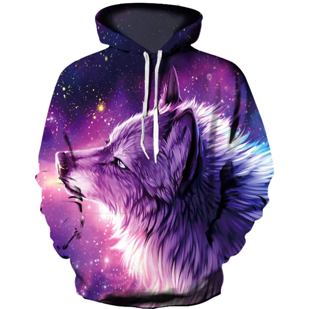 Casual 3D Print Men's Hoodie Purple Wolf Couple Outfit Unisex Pullover Hoodies Fashion Long Sleeve Loose Sweatshirt Sportswear by BeddingInn