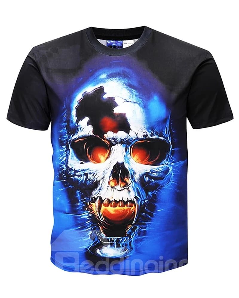 Casual Skull Short Sleeve Men Round Neck 3D Graphic Print Tee Tops Fashion T-Shirt by BeddingInn