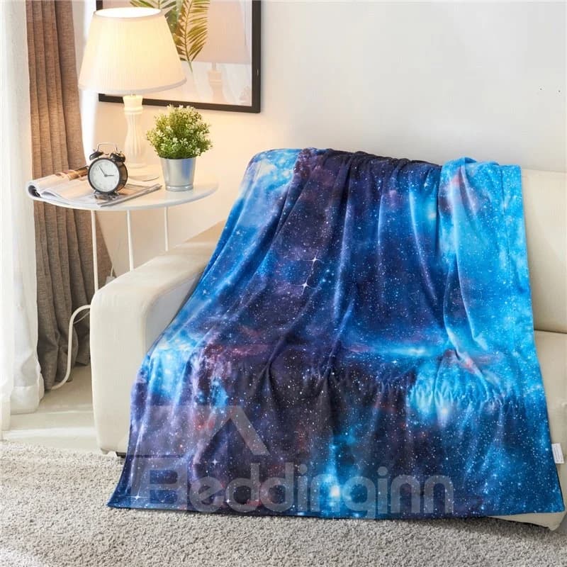Charming Starry Blue Galaxy Printed 3D Polyester Blanket by BeddingInn