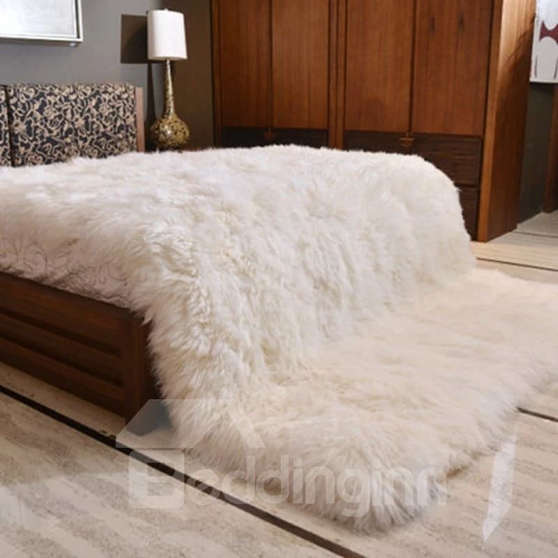 Chic Style Solid White Super Soft Shaggy Fuzzy Fur Fluffy Blanket by BeddingInn