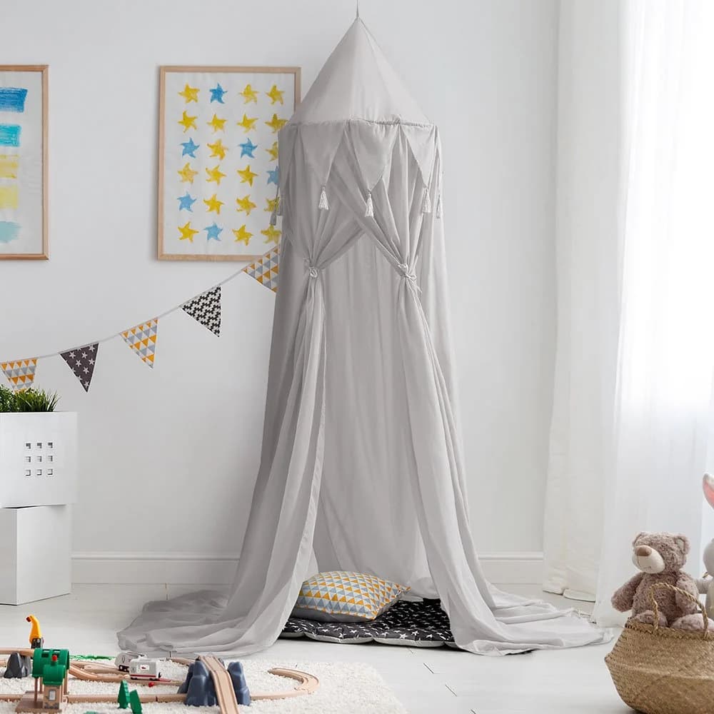 Children's Room Decoration Tents Dome Gray Shading Tassel Chiffon Children's Bed Curtains Indoor Play House Bed Nets by BeddingInn