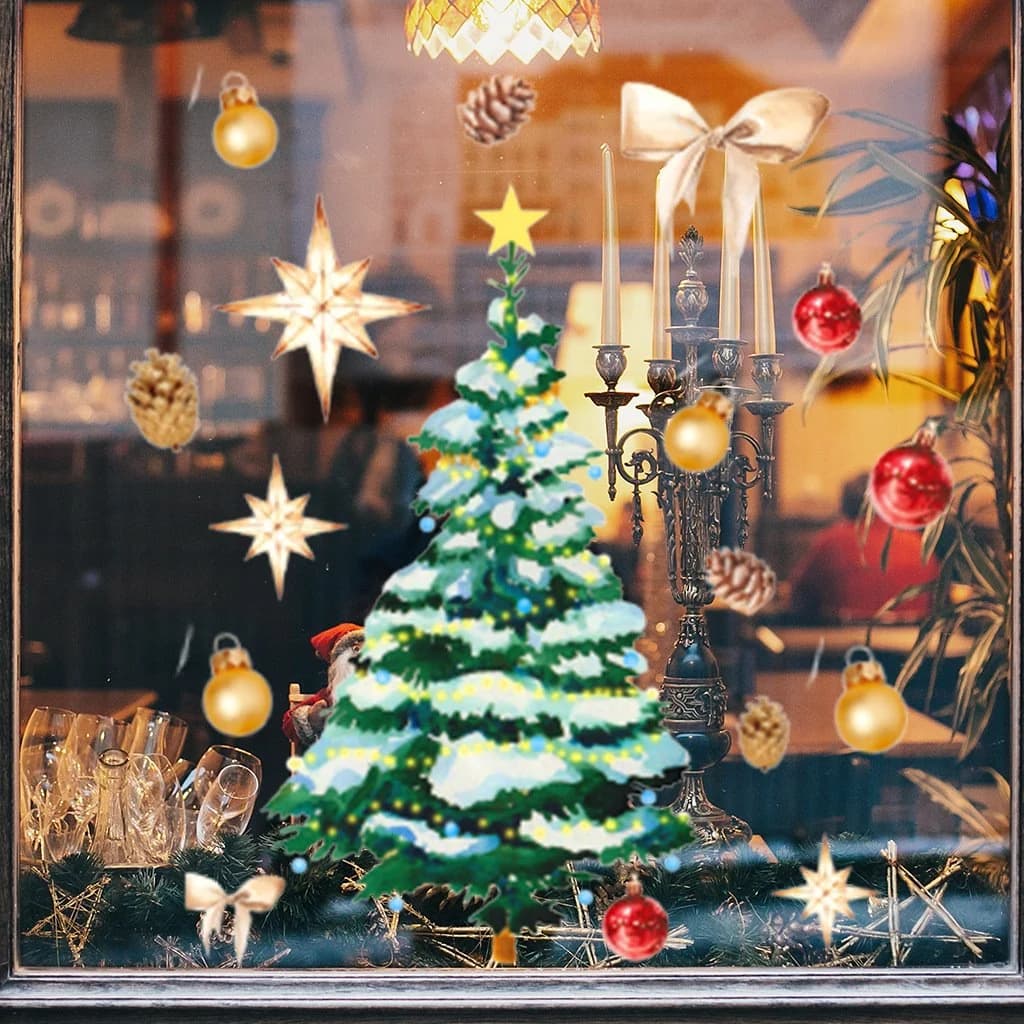 Christmas 3D Stickers Bow Christmas Tree Snowflake Window Holiday Decorations Glass Stickers Living Room Bedroom Window Door Decorations Set of 2 Pieces by BeddingInn