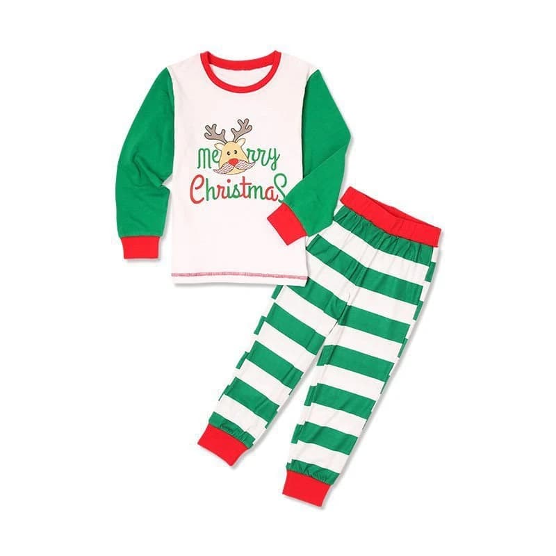 Christmas Striped Parent-child Suit Pajamas Family Outfit Suit Long Sleeve Top Trousers Green White by BeddingInn