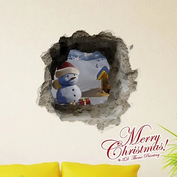 Christmas Theme Little Snowman in Christmas Hat in Snow Removable 3D Wall Sticker by BeddingInn