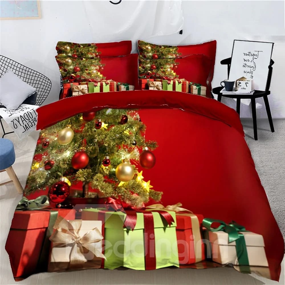 Christmas Tree with Decorations Balls and Light Printed 3D 4-Piece Bedding Sets Duvet Covers Colorfast Wear-resistant Endurable Skin-friendly… by BeddingInn