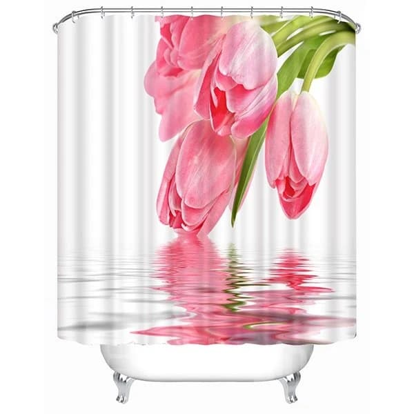 Classic Pink Tulips Print 3D Shower Curtain by BeddingInn