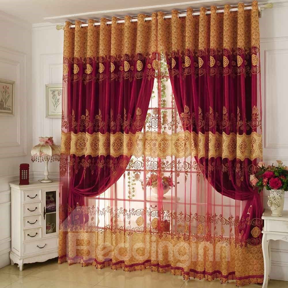 Classical Red Pattern Shading Sheer Beads Polyester Curtain by BeddingInn