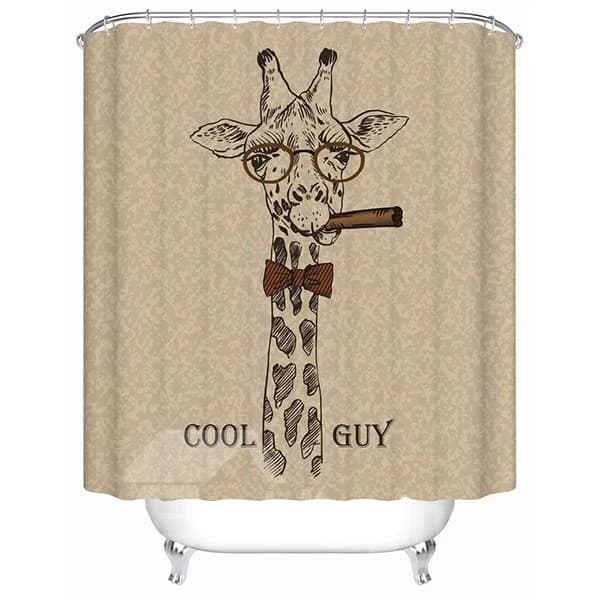 Clip Art Cool Giraffe with Cigar Print 3D Bathroom Shower Curtain by BeddingInn