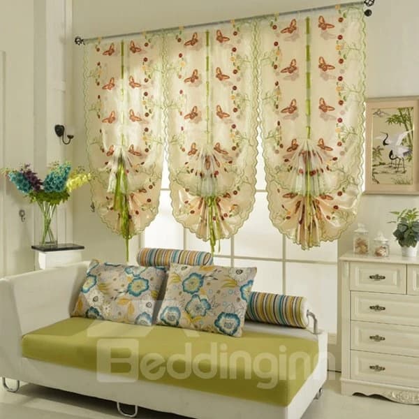 Colorful Butterflies Embroidery Semi-Blackout Tied-Up Roman Shades by BeddingInn