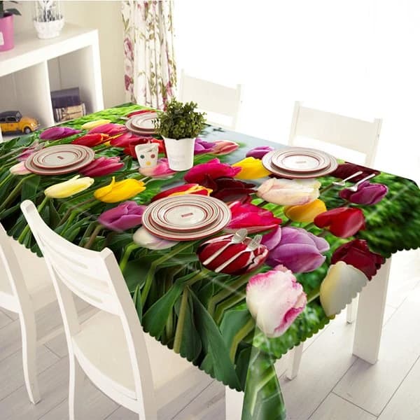 Colorful Tulip Pattern Polyester 3D Tablecloth by BeddingInn