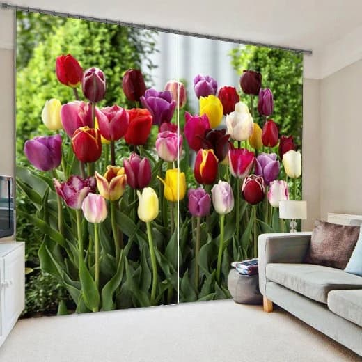 Colorful Tulips Printed Pastoral Style Custom 3D Curtain for Living Room by BeddingInn