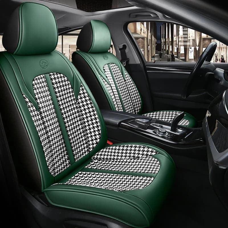 Combination of Durable Leather and Wear-resistant and Breathable Ice Silk Material Suitable for Most 5-seater Cars or Pickup Trucks Universal Fit Seat Covers by BeddingInn