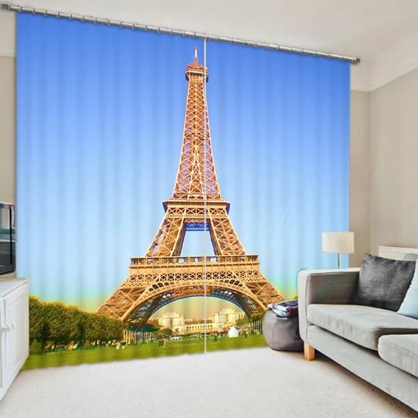 Concise Eiffel Tower Print 3D Blackout Curtain by BeddingInn