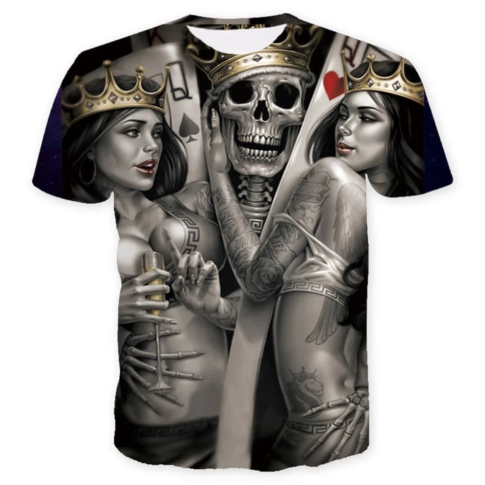 Cool Skull King with Beauties Print Casual Round Neck Short Sleeves Men's T-shirt with Comfortable Breathable Fabric by BeddingInn