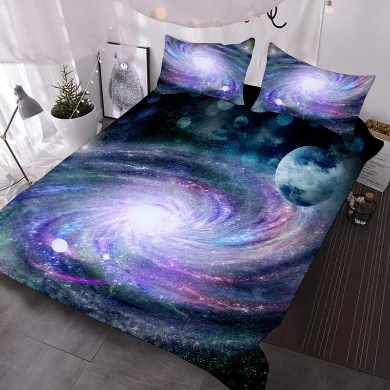 Cosmic Eddies 3D Galaxy Comforter 3-Piece Comforter Sets with 2 Pillowcases Purple Bedding Set by BeddingInn