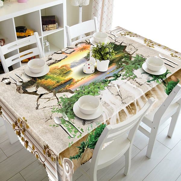 Creative Broken Hole and Beautiful Scenery Pattern 3D Tablecloth by BeddingInn
