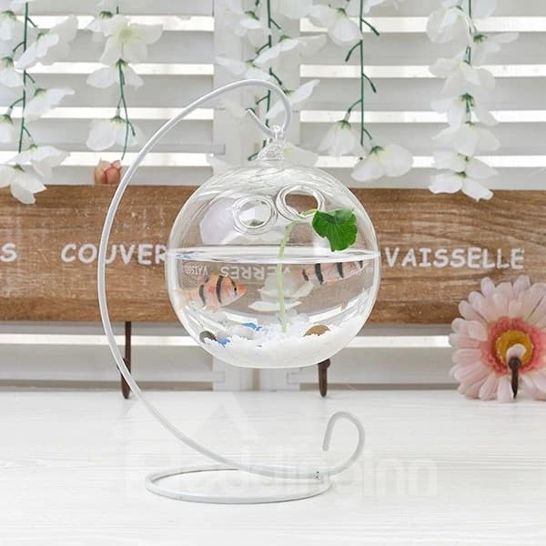 Creative Glass Vase on Iron Stand Flowers and Plants Vase Desktop Decoration by BeddingInn