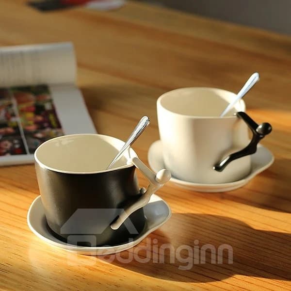 Creative Human Climbing Design Handle 1-Pair Ceramic Mug Sets by BeddingInn
