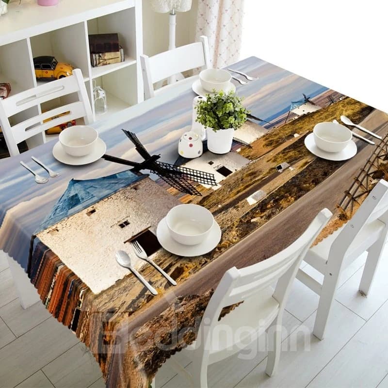 Creative Wind Power House Prints Design Polyester Fibre 3D Tablecloth by BeddingInn