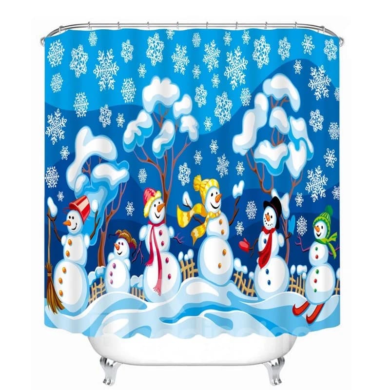 Cute Cartoon Snowmen Playing Printing Christmas Theme Bathroom 3D Shower Curtain by BeddingInn
