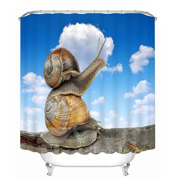 Cute Two Snail Stack 3D Printing Bathroom Shower Curtain by BeddingInn