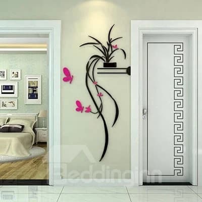 Delicate Stunning Orchid and Butterfly Pattern 3D Wall Sticker by BeddingInn