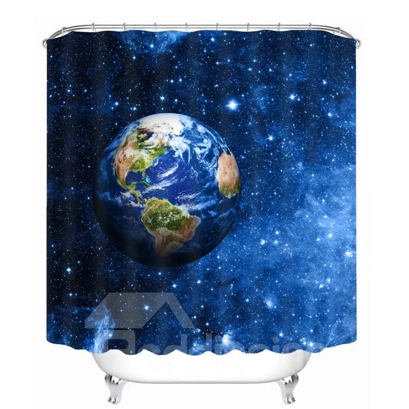 Dreamy Earth and Galaxy 3D Printed Bathroom Waterproof Shower Curtain by BeddingInn