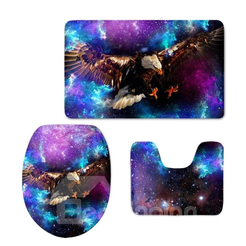 Eagle Flying in Galaxy 3-Piece Flannel PVC Soft Water-Absorption Anti-slid Toilet Seat Covers by BeddingInn