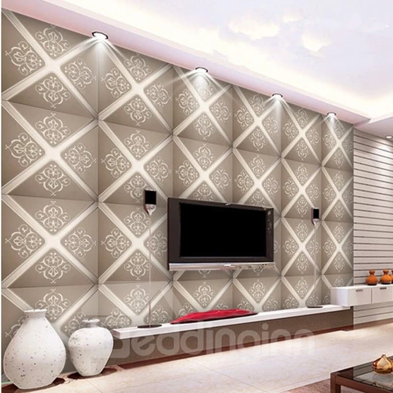 Elegant Design Grey Flower Plaid Pattern Living Room Decoration Wall Murals by BeddingInn