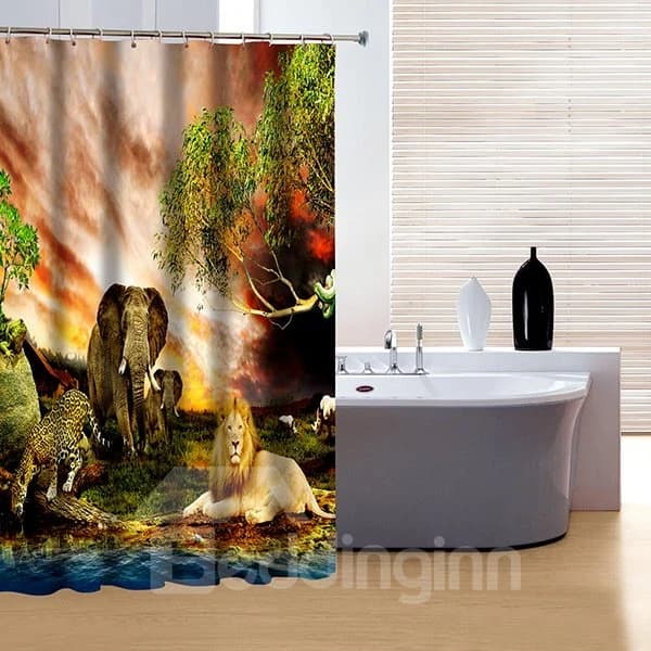 Elegant Lion Leopard and Elephant Print 3D Shower Curtain by BeddingInn