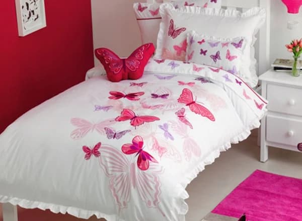 Embroidered Butterflies Printed 3-Piece Cotton Pink Duvet Covers/Bedding Sets by BeddingInn
