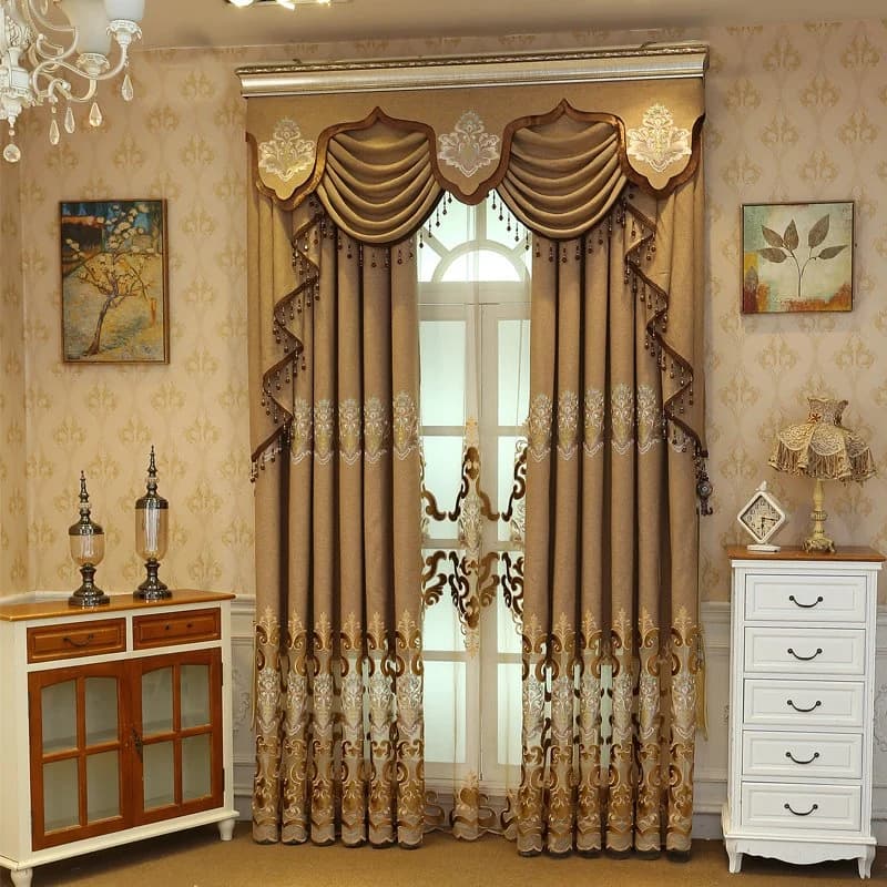 Embroidery Floral Curtain Brown Royal Drapes 2 Panels for Living Room by BeddingInn